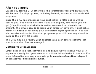 Form RC66 Canada Child Benefits Application (Includes Federal, Provincial, and Territorial Programs) - Large Print - Canada, Page 30