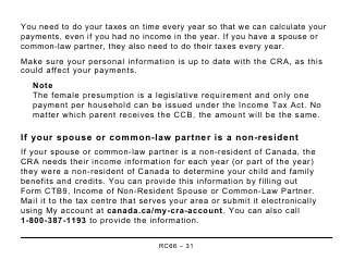 Form RC66 Canada Child Benefits Application (Includes Federal, Provincial, and Territorial Programs) - Large Print - Canada, Page 31