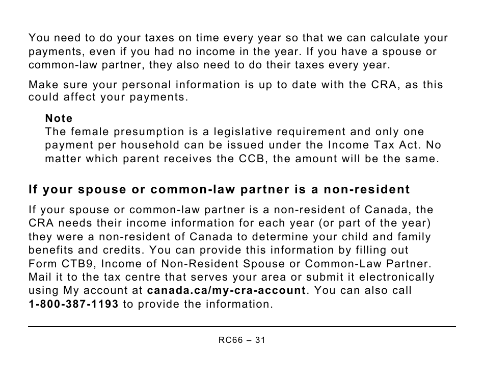 Form RC66 Canada Child Benefits Application (Includes Federal, Provincial, and Territorial Programs) - Large Print - Canada, Page 31