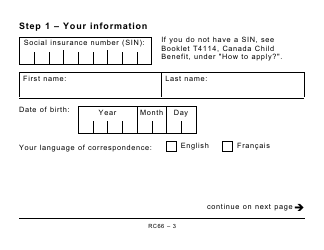 Form RC66 Canada Child Benefits Application (Includes Federal, Provincial, and Territorial Programs) - Large Print - Canada, Page 3