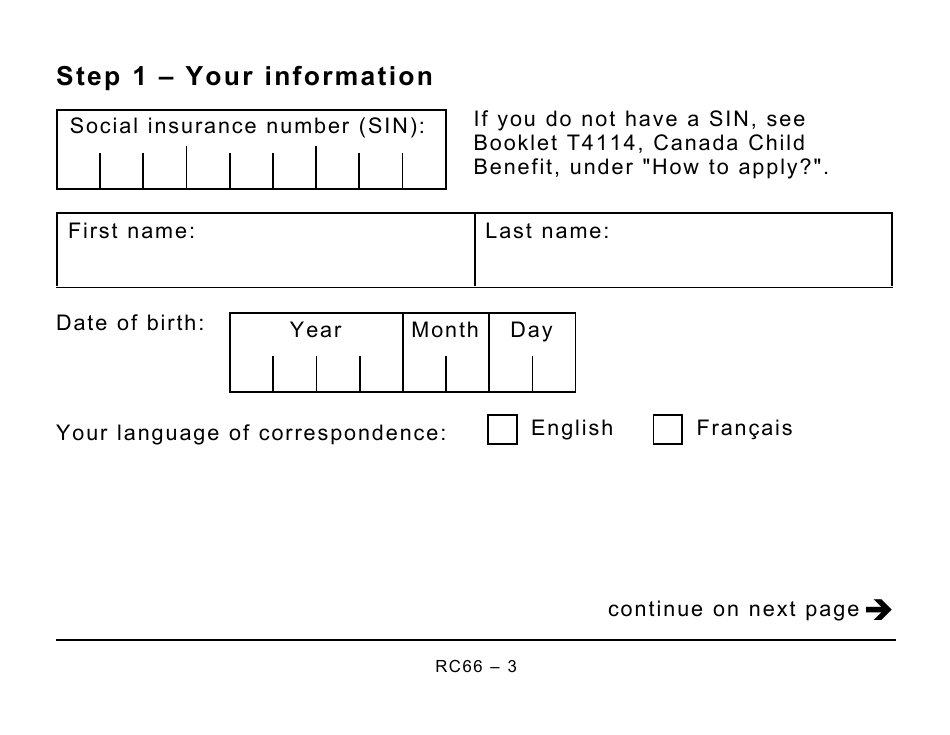 Form RC66 Canada Child Benefits Application (Includes Federal, Provincial, and Territorial Programs) - Large Print - Canada, Page 3