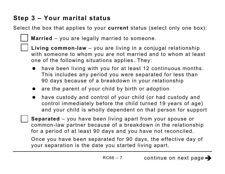 Form RC66 Canada Child Benefits Application (Includes Federal, Provincial, and Territorial Programs) - Large Print - Canada, Page 7