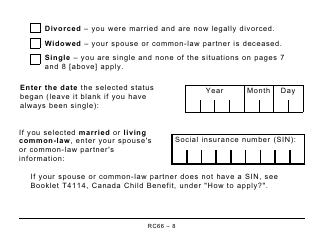 Form RC66 Canada Child Benefits Application (Includes Federal, Provincial, and Territorial Programs) - Large Print - Canada, Page 8