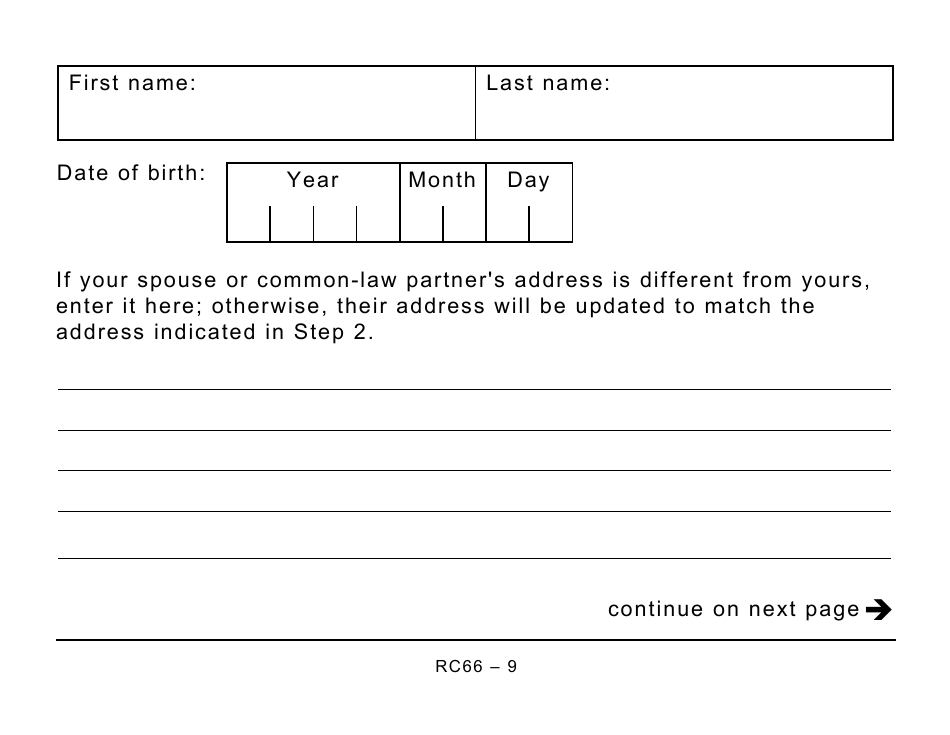 Form RC66 Canada Child Benefits Application (Includes Federal, Provincial, and Territorial Programs) - Large Print - Canada, Page 9