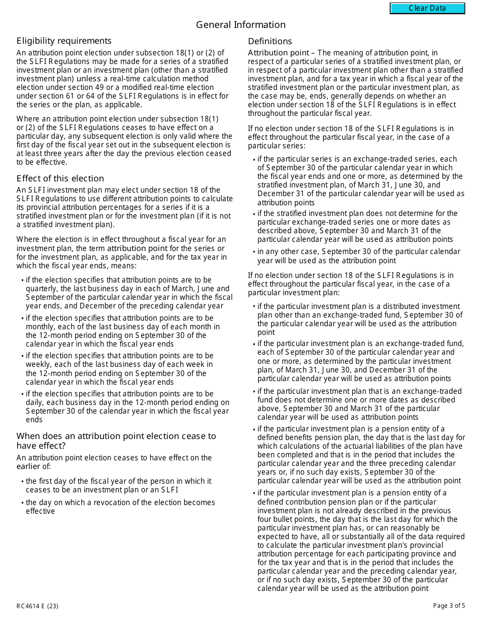 Form RC4614 Gst / Hst Attribution Point Election or Revocation of the Election for a Selected Listed Financial Institution - Canada, Page 3
