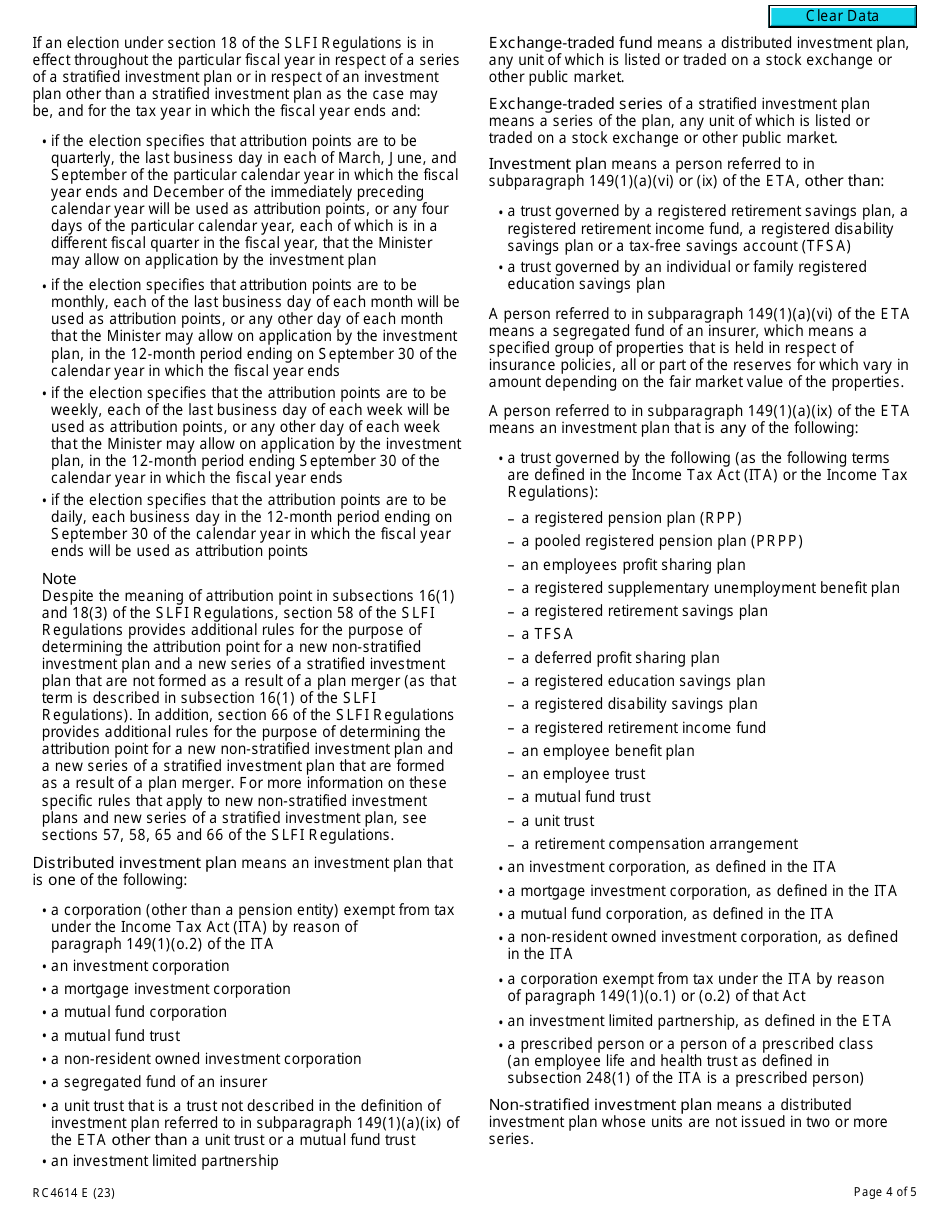 Form RC4614 Gst / Hst Attribution Point Election or Revocation of the Election for a Selected Listed Financial Institution - Canada, Page 4