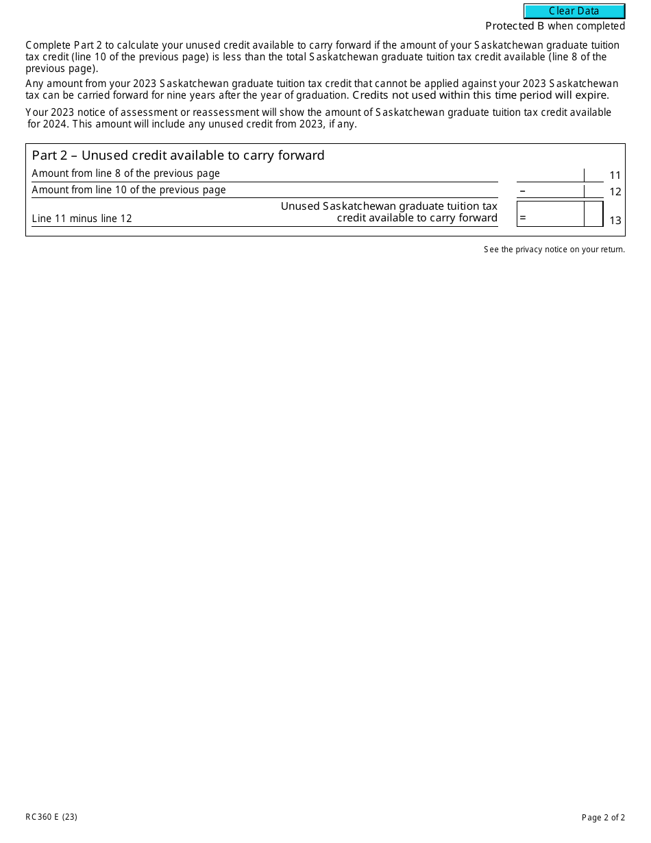 Form RC360 Saskatchewan Graduate Retention Program - Canada, Page 2