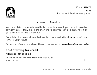 Form 5014-TC (NU479) Nunavut Credits - Large Print - Canada