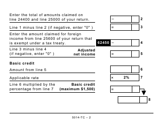 Form 5014-TC (NU479) Nunavut Credits - Large Print - Canada, Page 2