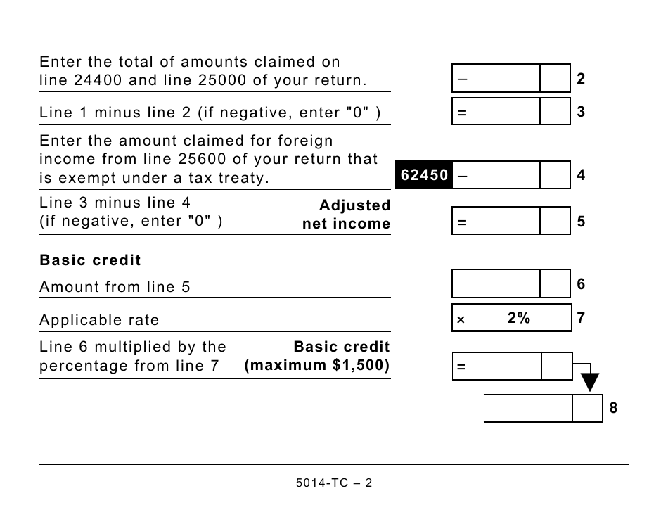 Form 5014-TC (NU479) Nunavut Credits - Large Print - Canada, Page 2
