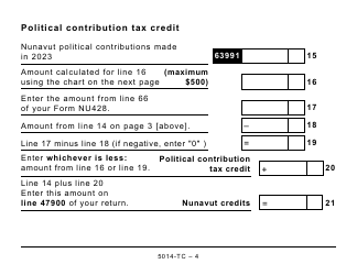 Form 5014-TC (NU479) Nunavut Credits - Large Print - Canada, Page 4