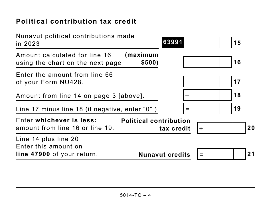 Form 5014-TC (NU479) Nunavut Credits - Large Print - Canada, Page 4