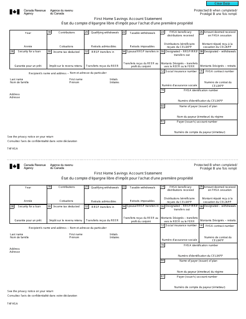 Form T4FHSA First Home Savings Account Statement - Canada (English/French)