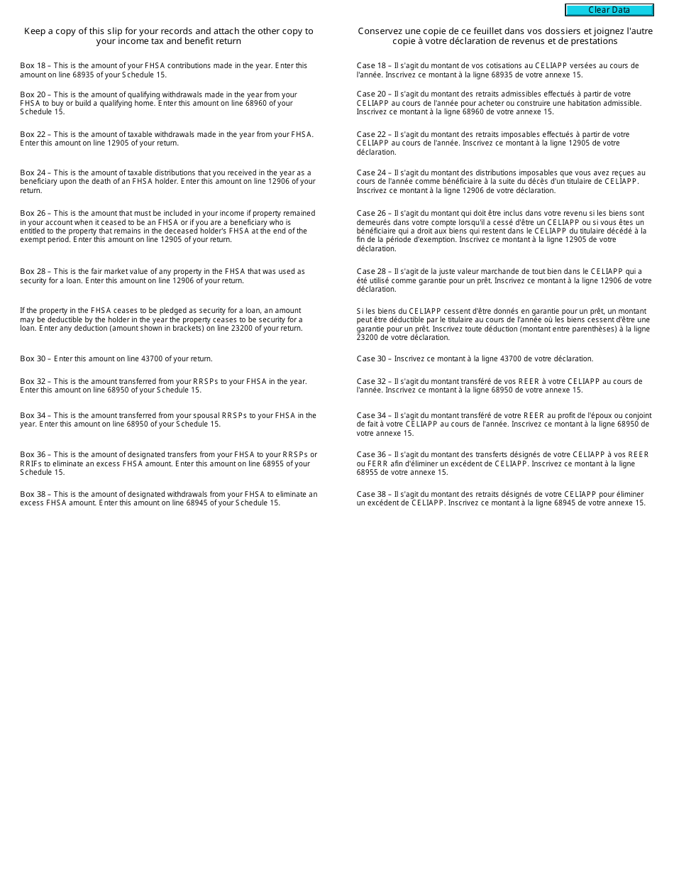 Form T4FHSA First Home Savings Account Statement - Canada (English / French), Page 2