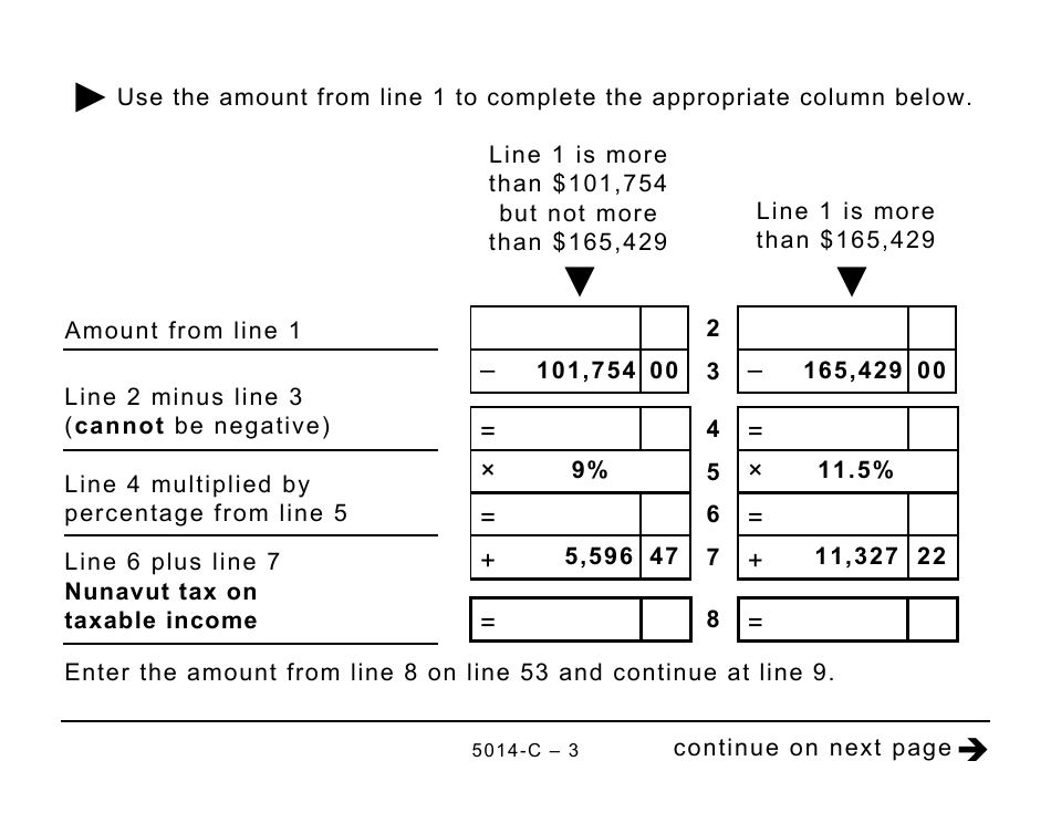 Form 5014-C (NU428) Nunavut Tax - Large Print - Canada, Page 3
