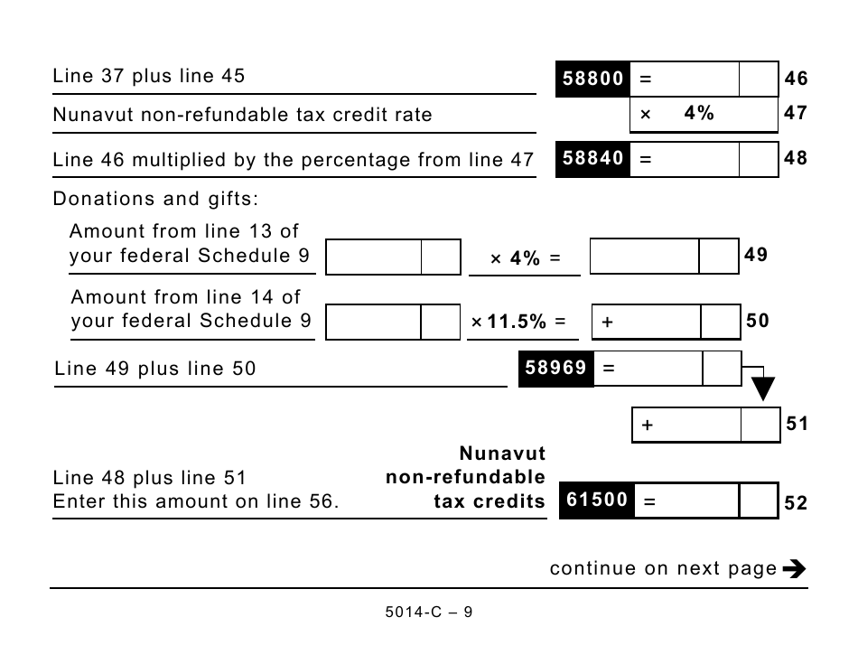 Form 5014-C (NU428) Nunavut Tax - Large Print - Canada, Page 9