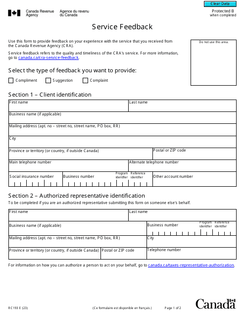 Form RC193 Service Feedback - Canada