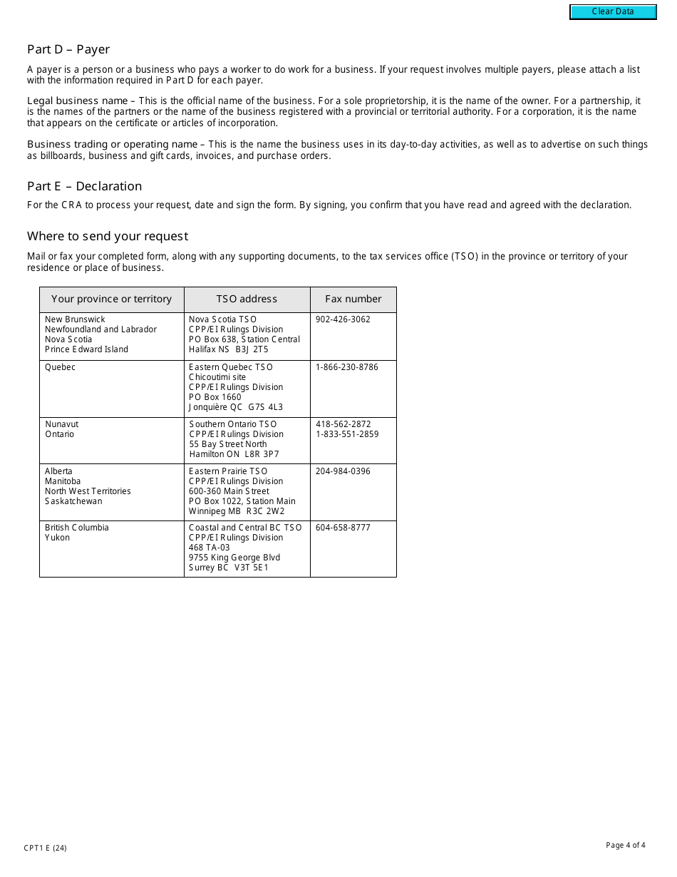 Form CPT1 Request for a Cpp / Ei Ruling - Employee or Self-employed - Canada, Page 4