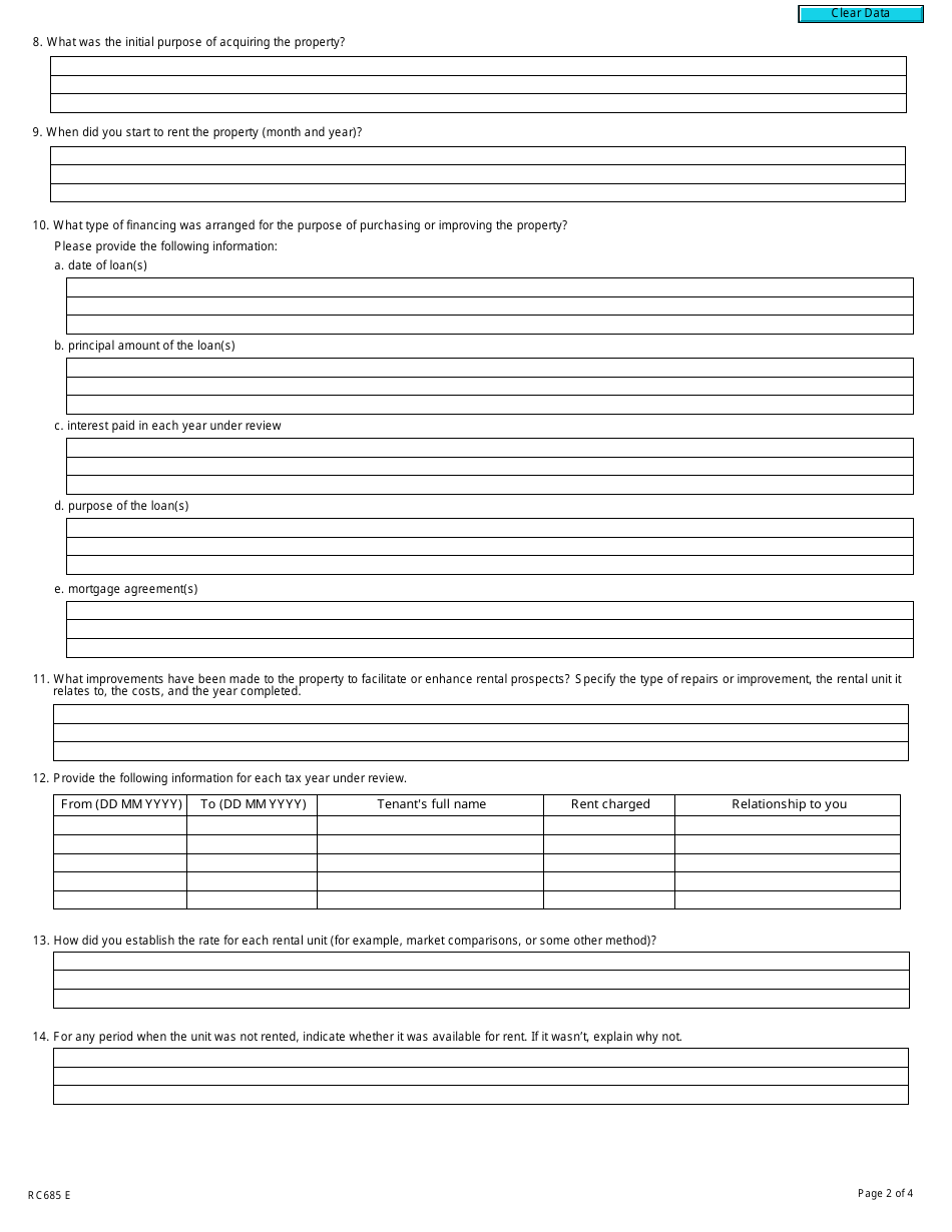 Form RC685 Rental Information - Refund Examination Program - Canada, Page 2