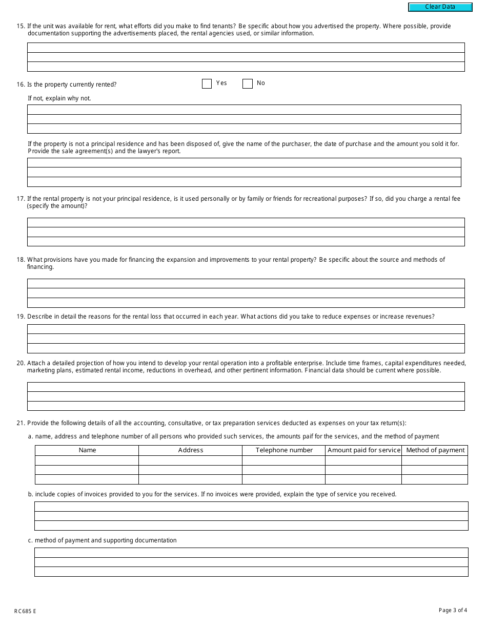 Form RC685 Rental Information - Refund Examination Program - Canada, Page 3