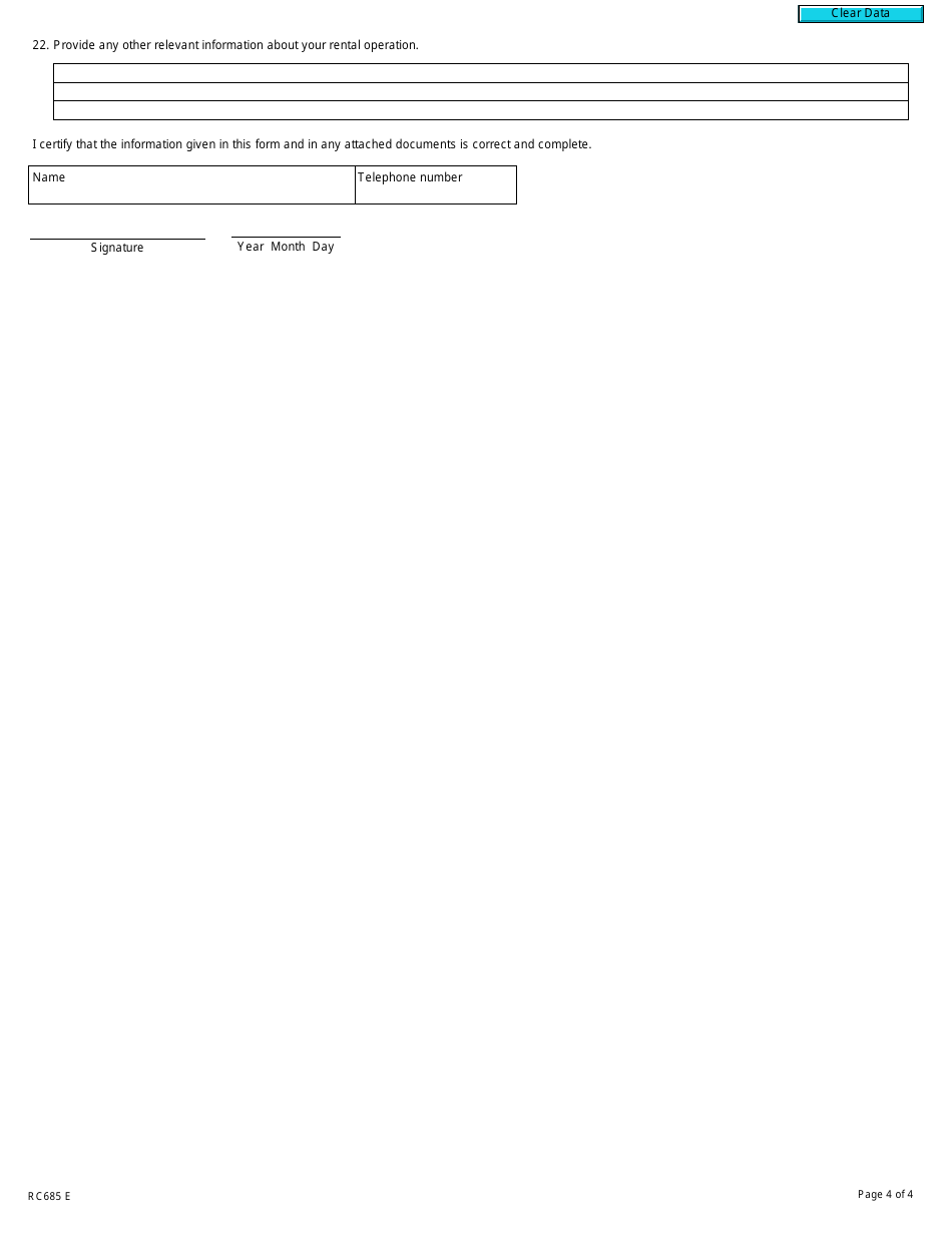 Form RC685 Rental Information - Refund Examination Program - Canada, Page 4