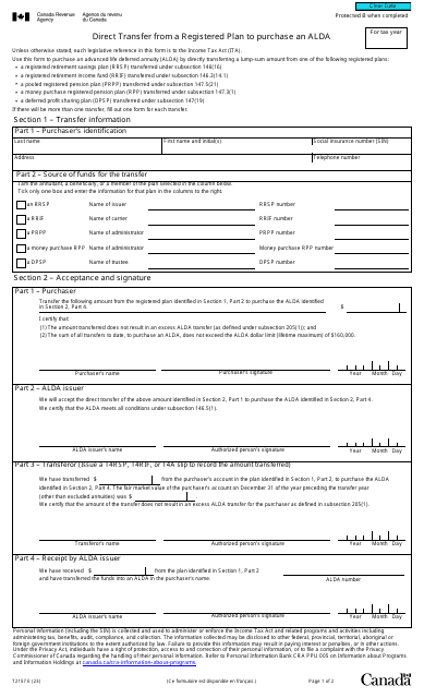 Form T2157 Direct Transfer From a Registered Plan to Purchase an Alda - Canada