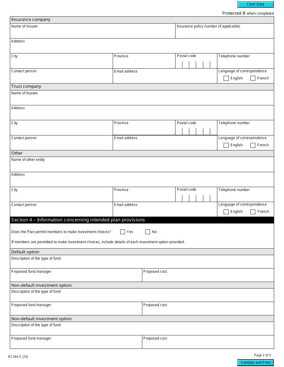 Form RC364 Application to Register a Plan as a Pooled Registered Pension Plan - Canada, Page 2