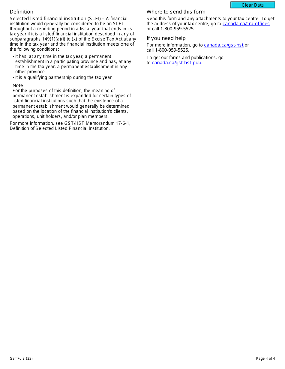 Form GST70 Election or Revocation of an Election to Change a Gst / Hst Fiscal Year - Canada, Page 4