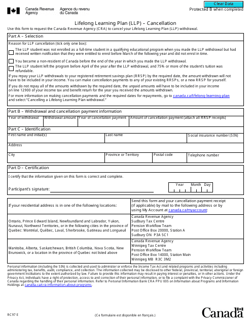 Form RC97 Lifelong Learning Plan (LLP ) - Cancellation - Canada