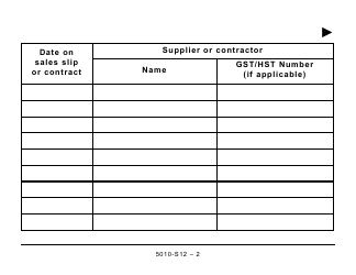 Form 5010-S12 Schedule BC(S12) British Columbia Home Renovation Tax Credit for Seniors and Persons With Disabilities - Large Print - Canada, Page 2