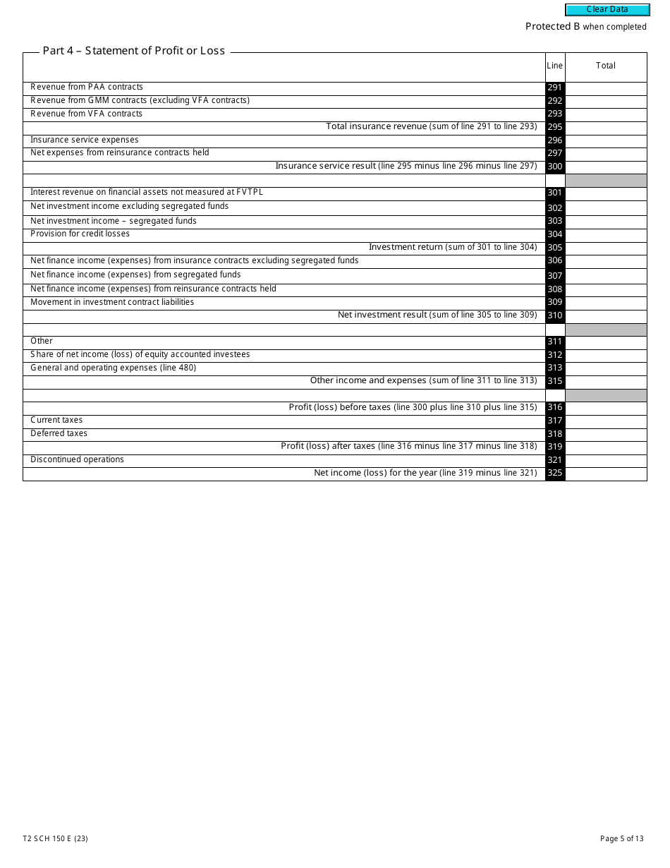 Form T2 Schedule 150 Net Income (Loss) for Income Tax Purposes for Insurance Companies (2023 and Later Tax Years) - Canada, Page 5