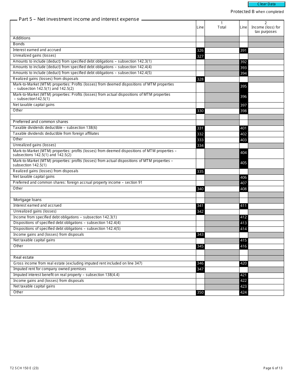 Form T2 Schedule 150 Net Income (Loss) for Income Tax Purposes for Insurance Companies (2023 and Later Tax Years) - Canada, Page 6