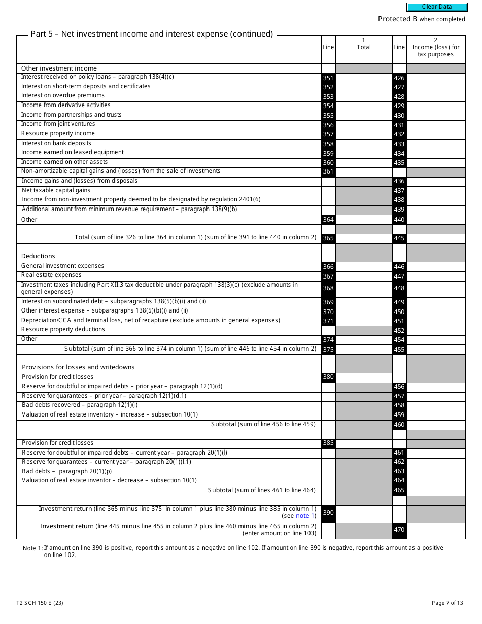 Form T2 Schedule 150 Net Income (Loss) for Income Tax Purposes for Insurance Companies (2023 and Later Tax Years) - Canada, Page 7