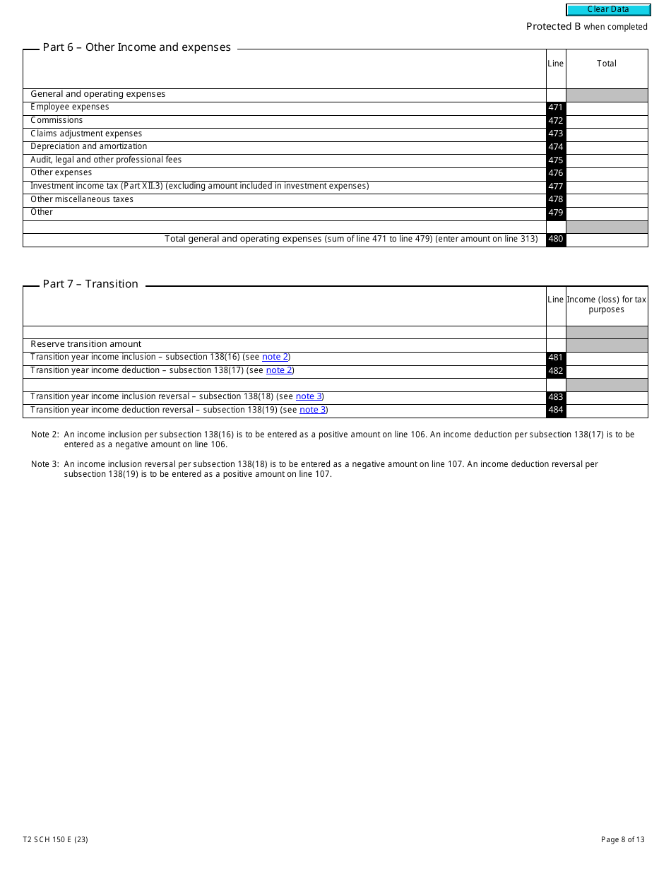Form T2 Schedule 150 Net Income (Loss) for Income Tax Purposes for Insurance Companies (2023 and Later Tax Years) - Canada, Page 8