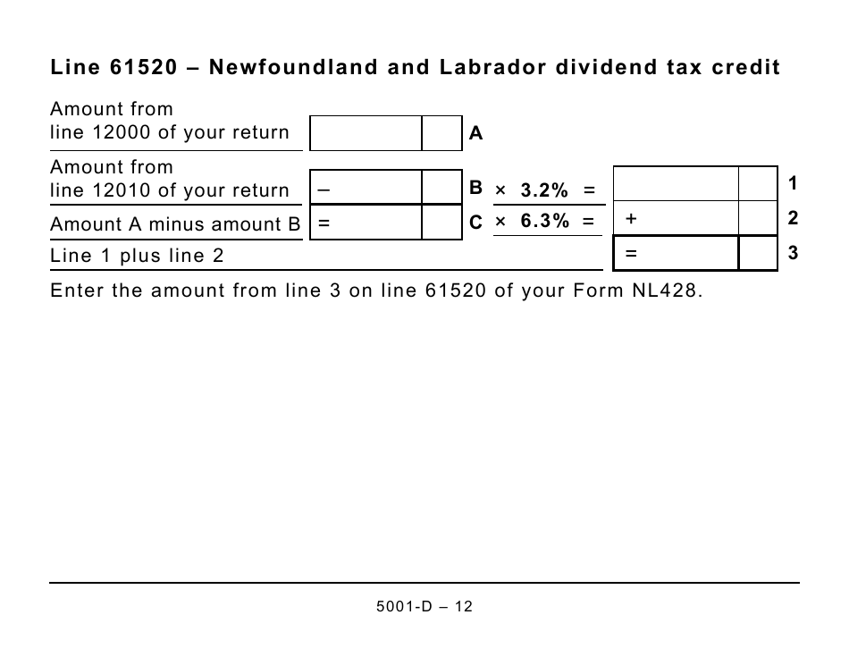 Form 5001-D Worksheet NL428 Newfoundland and Labrador - Large Print - Canada, Page 12