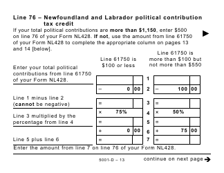 Form 5001-D Worksheet NL428 Newfoundland and Labrador - Large Print - Canada, Page 13