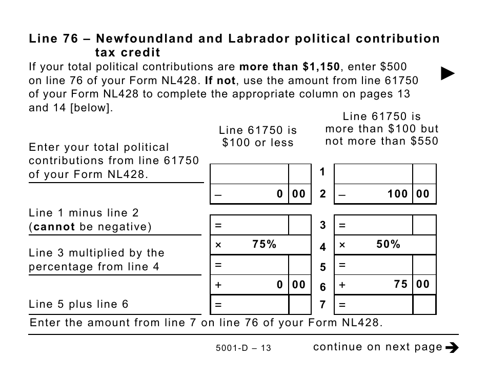 Form 5001-D Worksheet NL428 Newfoundland and Labrador - Large Print - Canada, Page 13