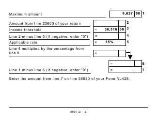 Form 5001-D Worksheet NL428 Newfoundland and Labrador - Large Print - Canada, Page 2