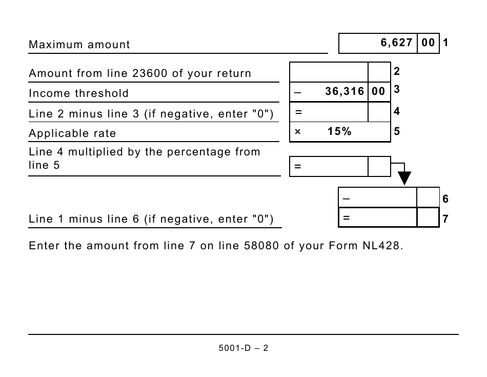 Form 5001-D Worksheet NL428 Newfoundland and Labrador - Large Print - Canada, Page 2