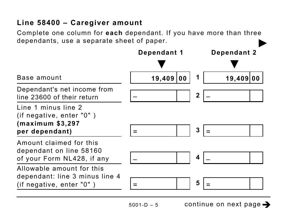 Form 5001-D Worksheet NL428 Newfoundland and Labrador - Large Print - Canada, Page 5