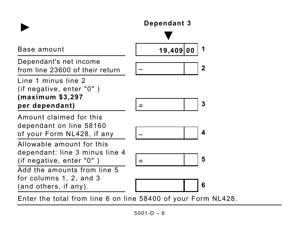 Form 5001-D Worksheet NL428 Newfoundland and Labrador - Large Print - Canada, Page 6
