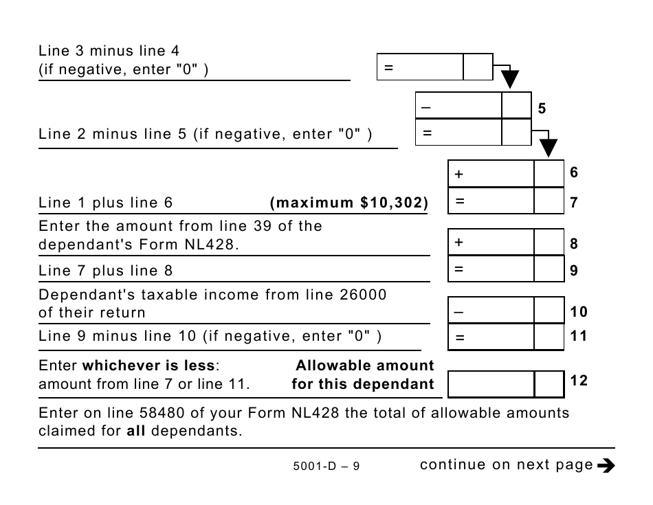 Form 5001-D Worksheet NL428 Newfoundland and Labrador - Large Print - Canada, Page 9