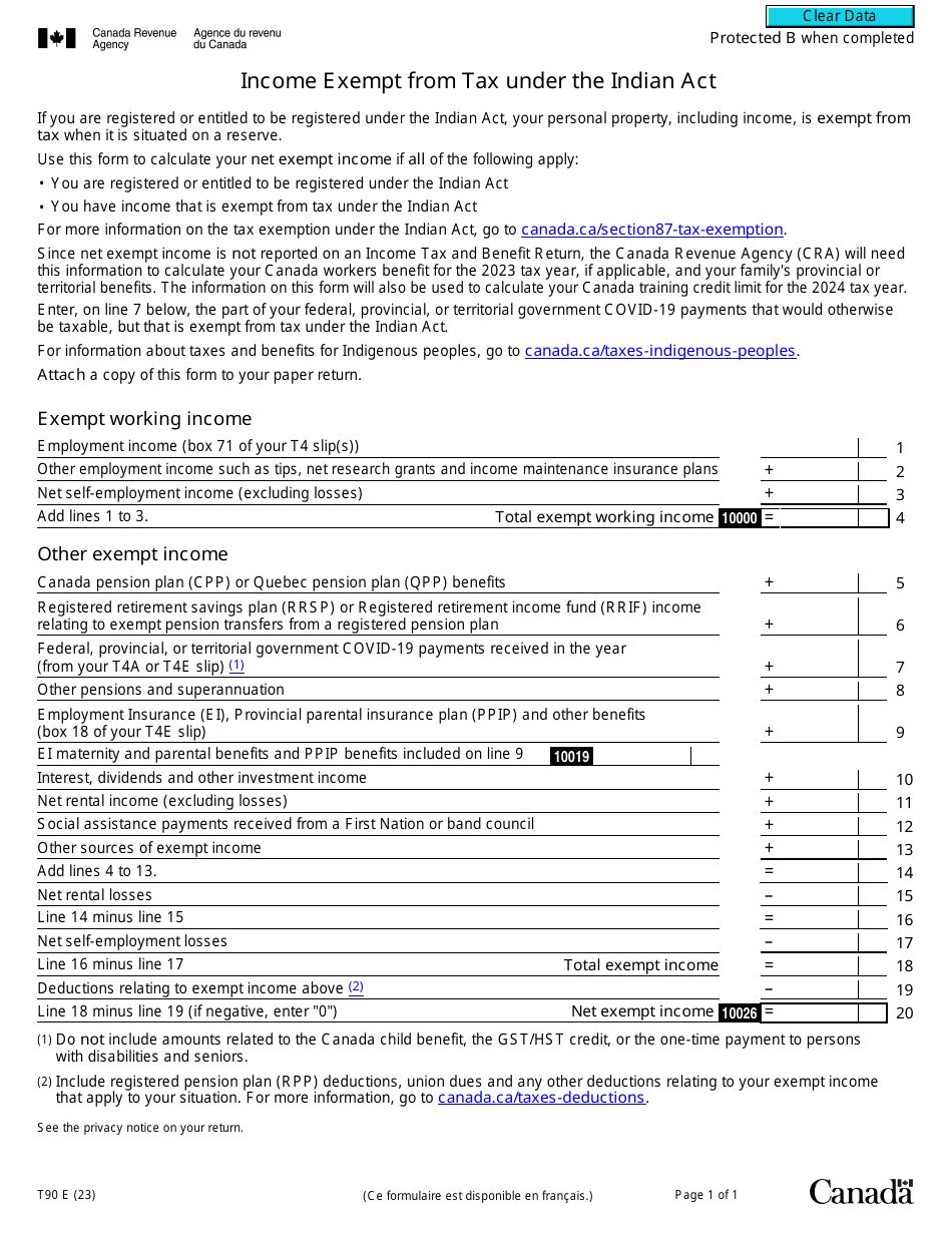 Form t90 download fillable pdf or fill online income exempt from tax