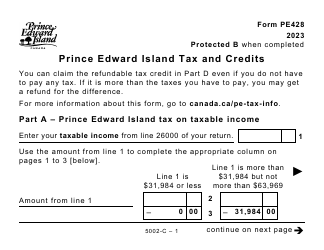 Document preview: Form 5002-C (PE428) Prince Edward Island Tax and Credits - Large Print - Canada, 2023