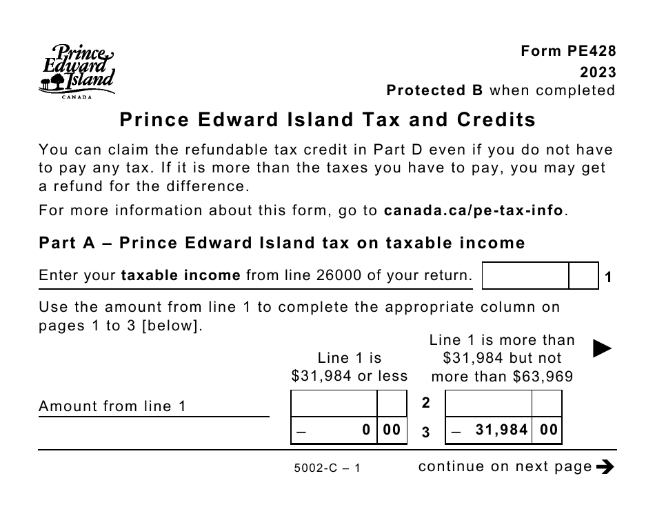 Form 5002-C (PE428) Prince Edward Island Tax and Credits - Large Print - Canada, Page 1