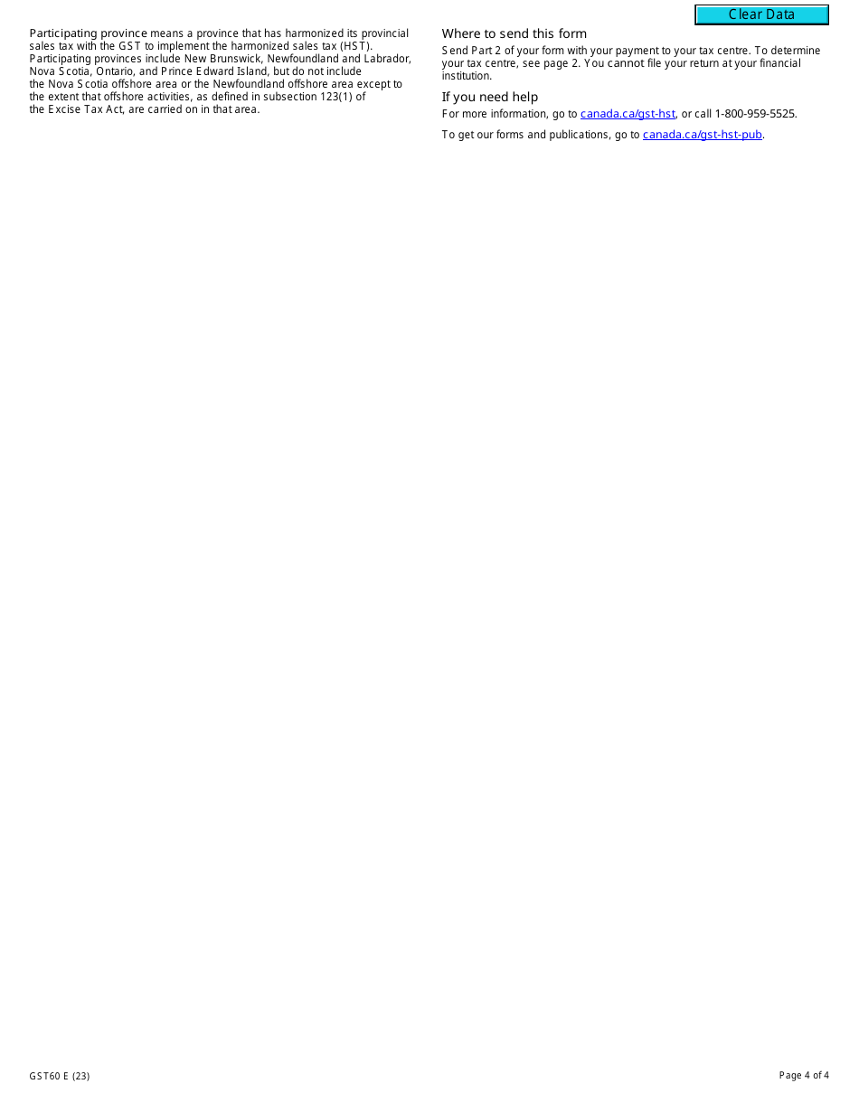 Form GST60 Gst / Hst Return for Purchase of Real Property or Carbon Emission Allowances - Canada, Page 4