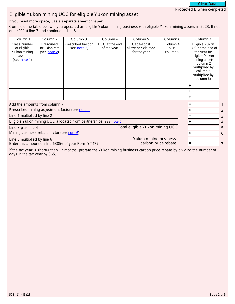 Form 5011-S14 Schedule YT(S14) Yukon Government Carbon Price Rebate - Canada, Page 2