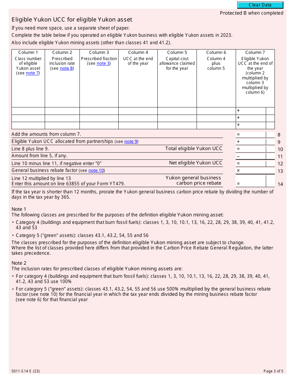 Form 5011-S14 Schedule YT(S14) Yukon Government Carbon Price Rebate - Canada, Page 3