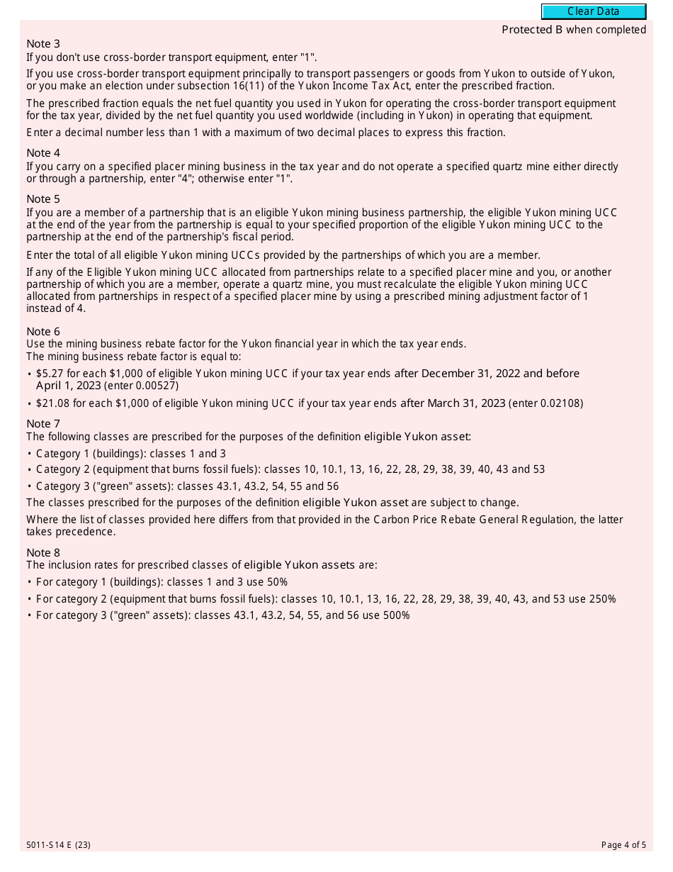 Form 5011-S14 Schedule YT(S14) Yukon Government Carbon Price Rebate - Canada, Page 4