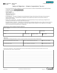 Document preview: Form ON100 Notice of Objection - Ontario Corporations Tax Act - Canada
